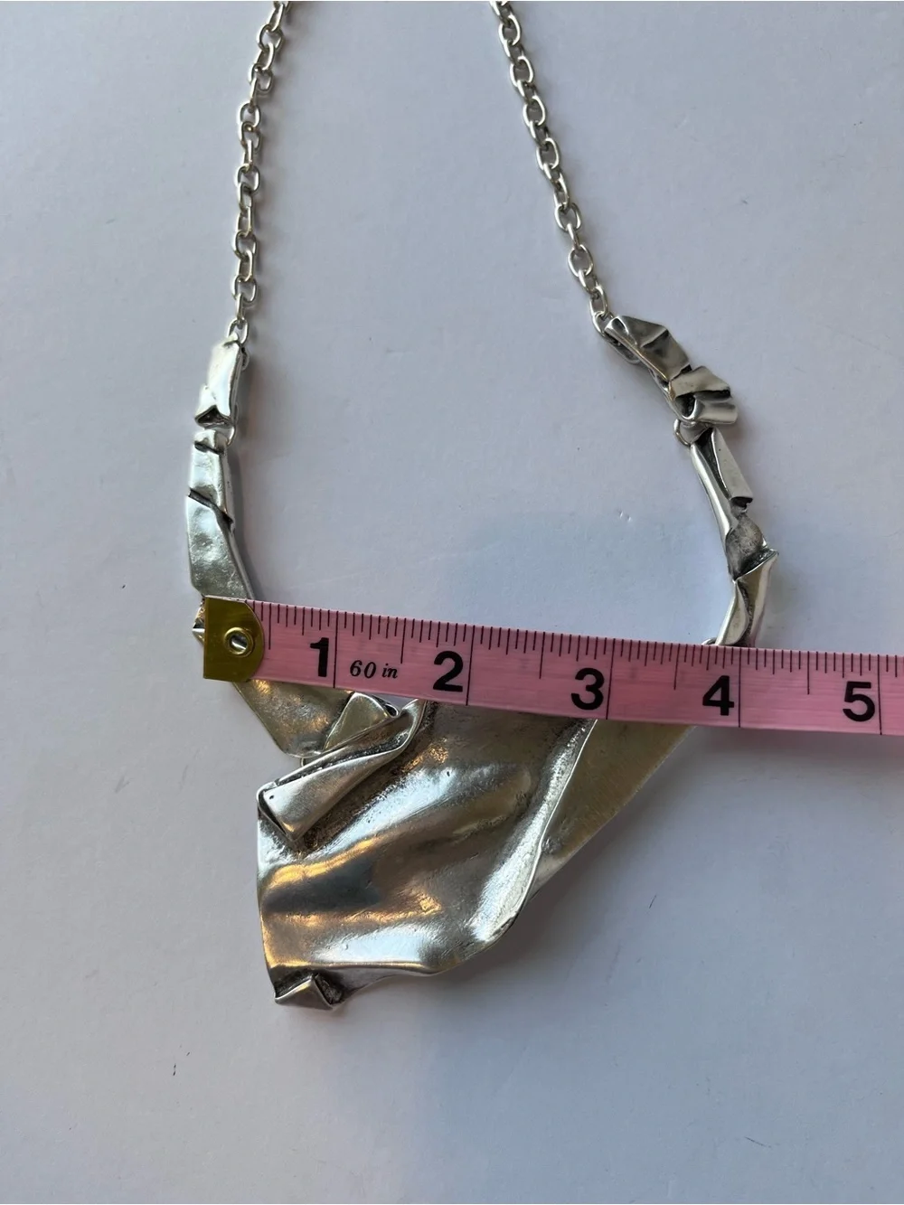 Brutalist Silver Tone Asymmetrical Necklace